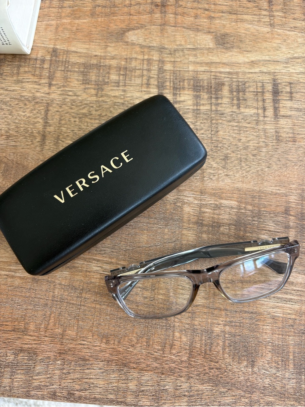 Versace Blue Light Unisex Grey Transparent Frame Glasses with Black Case